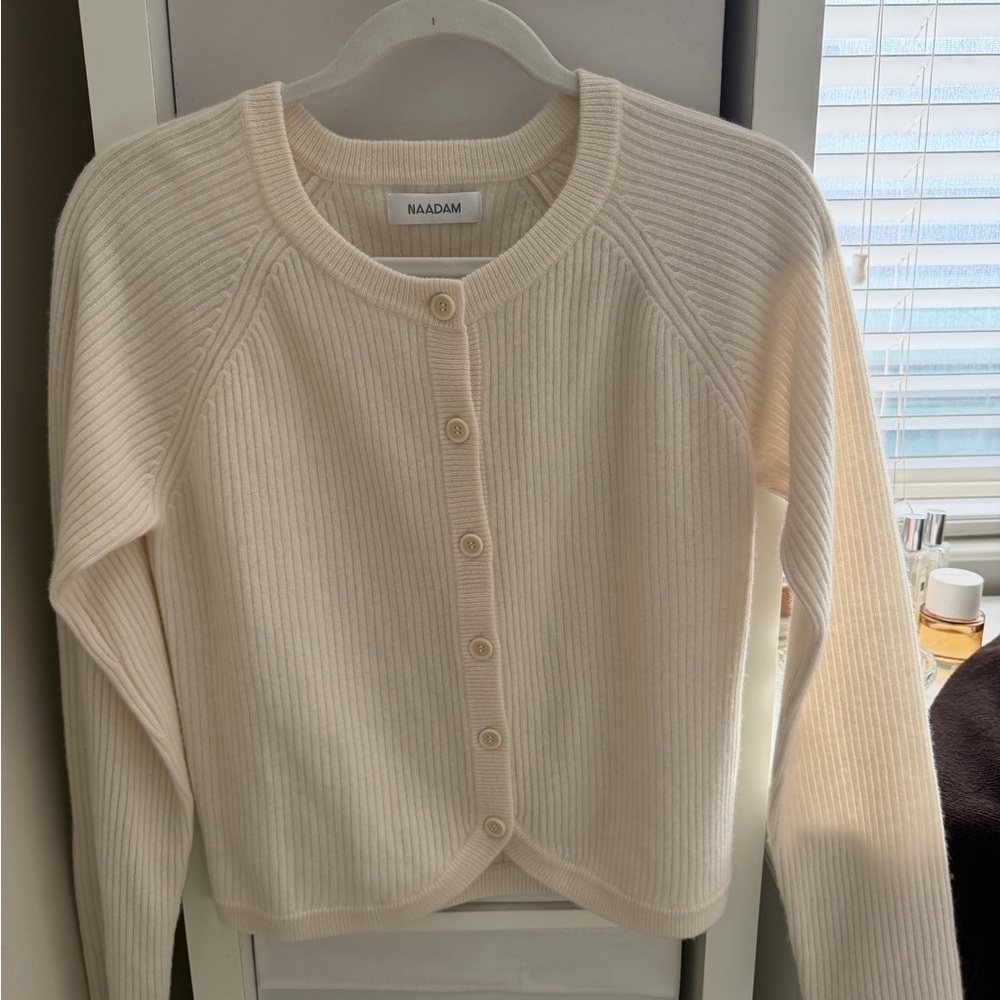 NAADAM Ribbed Cream Cardigan Sweater